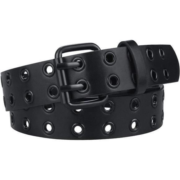 maikun Grommet Leather Belts for Women, Cute Black Belt, Studded Belt Punk